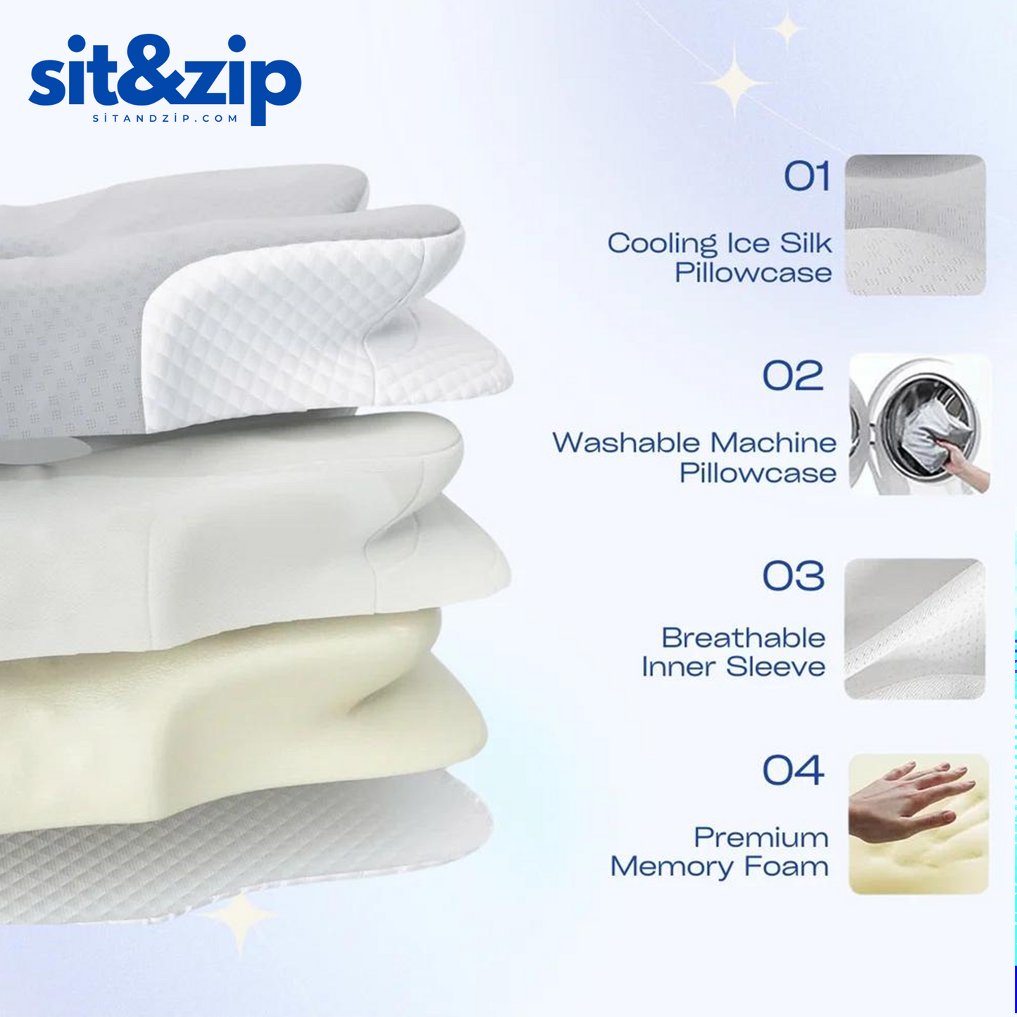 Sit&Zip® Contour Pillow 2.0 : Elevated & Enhanced Thickness